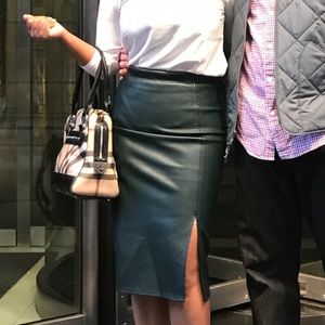 Pleated faux Ann Taylor leather shirt.